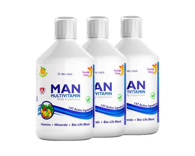 Pachet 3 x Multivitamine Lichide pt Barbati cu 147 Ingrediente, 500 ml | Swedish Nutra