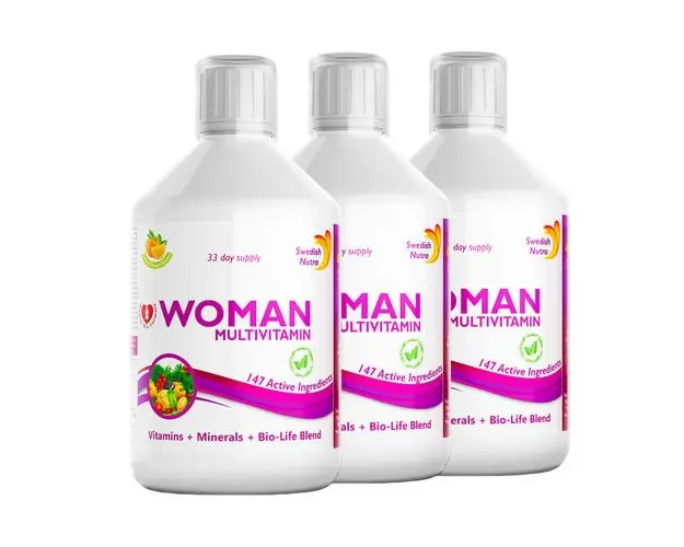 Pachet 3 x Multivitamine Lichide pt Femei cu 147 Ingrediente, 500 ml | Swedish Nutra