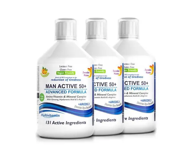 Pachet 3 x Multivitamine Lichide MAN ACTIVE 50+ pentru Barbati peste 50 Ani cu 131 Ingrediente, 500 ml | Swedish Nutra