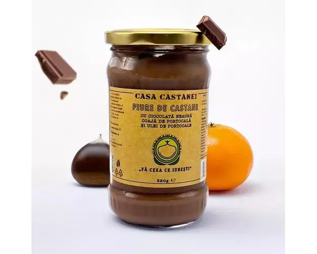 Piure de Castane cu Ciocolata Neagra si Portocale, 320g | Casa Castanei