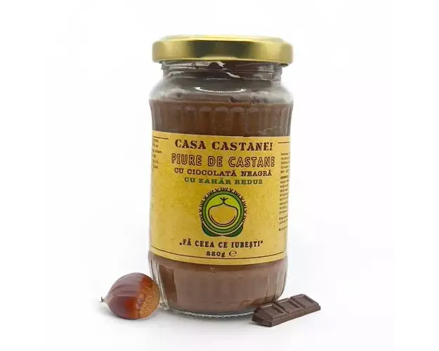 Piure de Castane cu Ciocolata Neagra,cu Continut de Zahar Redus, 220g | Casa Castanei