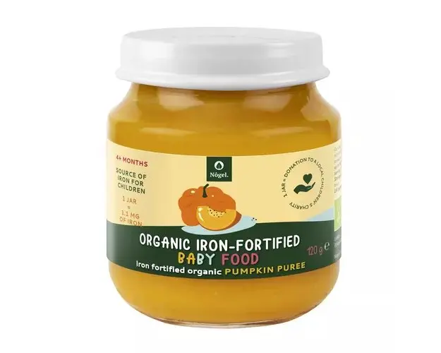 Piure de Dovleac Bio cu Adaos de Fier Organic, 4+ Luni, 120 g | Nôgel.