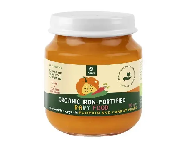 Piure de Dovleac si Morcov Bio cu Adaos de Fier Organic, 4+ Luni, 120 g | Nôgel.