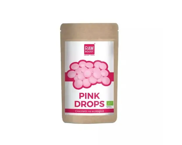Pink Drops - Ciocolata Roz Vegana ECO, cu Pudra de Capsuni, 90g | Rawboost