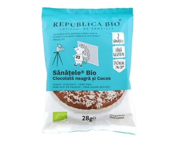 Sanatele Ciocolata Neagra si Cocos, fara gluten, 28g ECO| Republica Bio