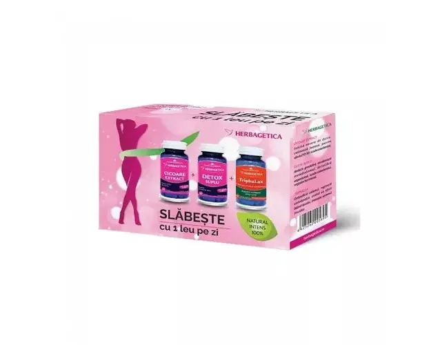 Slabeste cu 1 leu pe zi - Pachet pentru Slabit - Cicoare Extract + Detox Suplu + Triphalax, 3x60 capsule | Herbagetica