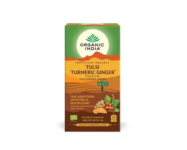 Ceai Tulsi Adaptogen Turmeric si Ghimbir, 25pl ECO | Organic India Turmeric