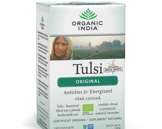 Ceai Tulsi (Busuioc Sfant) Original, Antistres & Energizant 18pl ECO| Organic India