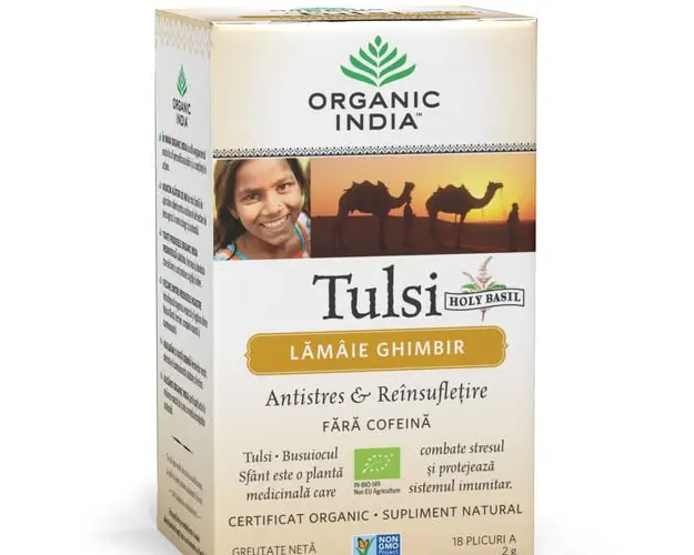 Ceai Tulsi cu Lamaie si Ghimbir, Antistres Natural 18pl ECO| Organic India