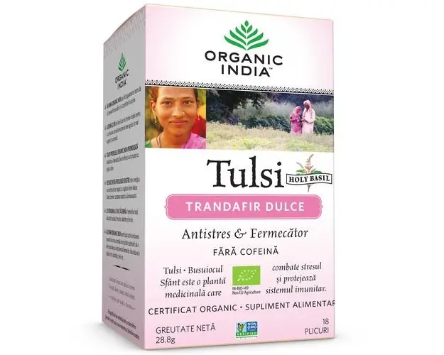 Ceai Tulsi Trandafir Dulce, Antistres & Fermecator 18pl ECO| Organic India