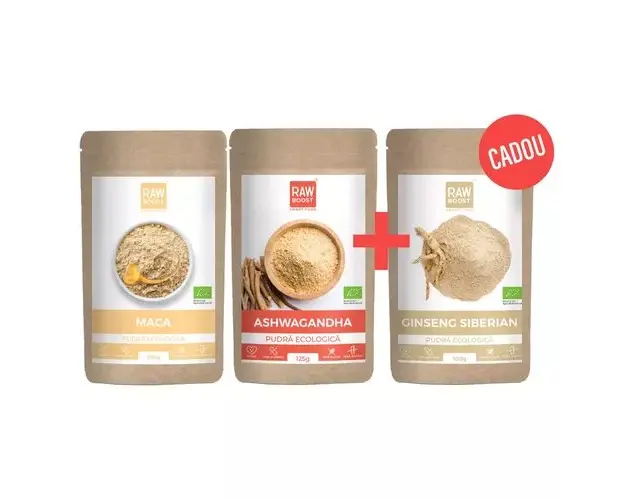 Pachet VITALITATE - Maca 250g, Ashwagandha 125g si Ginseng Siberian 100g ECO CADOU | Rawboost