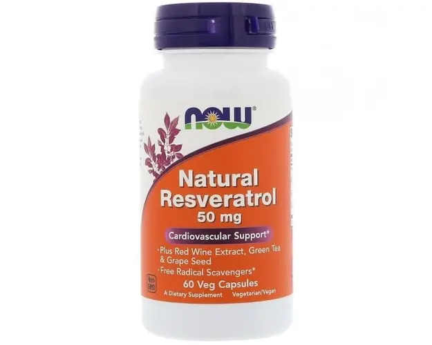 Now Resveratrol with Red Wine Extract, Green Tea Grape Seed 50 mg 60 vcaps