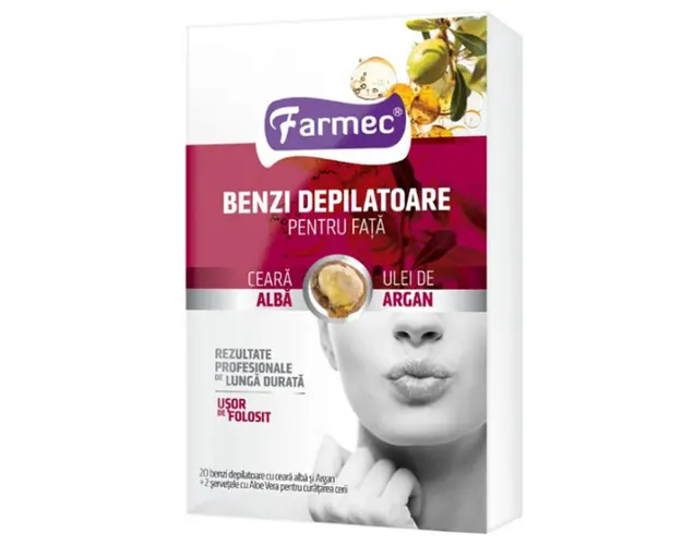 Farmec, Benzi depilatoare pentru fata cu argan, 20 de bucati
