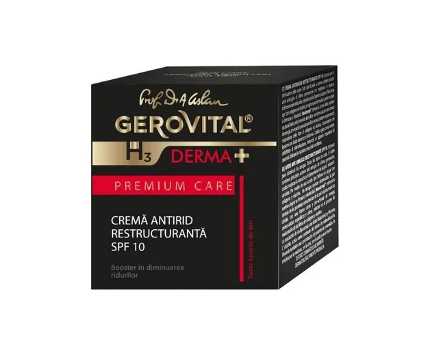 Crema antirid restructuranta SPF 10 H3 Derma+ Premium Care, 50 ml, Gerovital