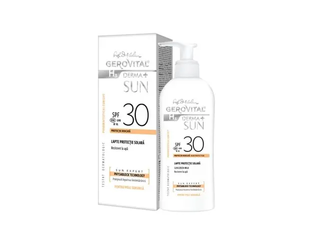 Lapte protectie solara SPF 30 H3 Derma+ Sun, 150 ml, Gerovital