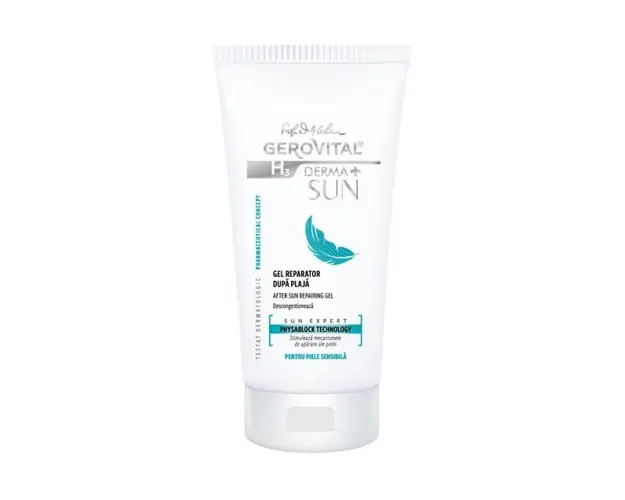 Gel reparator dupa plaja H3 Derma+ Sun, 150 ml, Gerovital