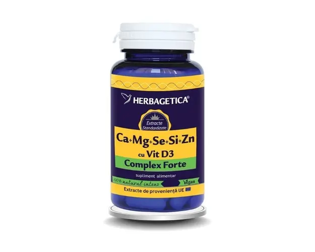 Ca+Mg+Se+Zn organice cu D3, 60 capsule, Herbagetica