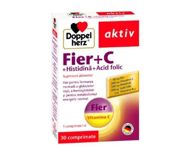 Doppelherz Fe+Vitamina C+histidina +acid folic, 30 tablete