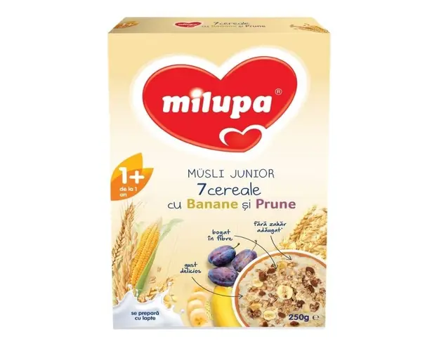 Milupa Junior 7 Cereale cu Banane si Prune, de la 1 an, 250g
