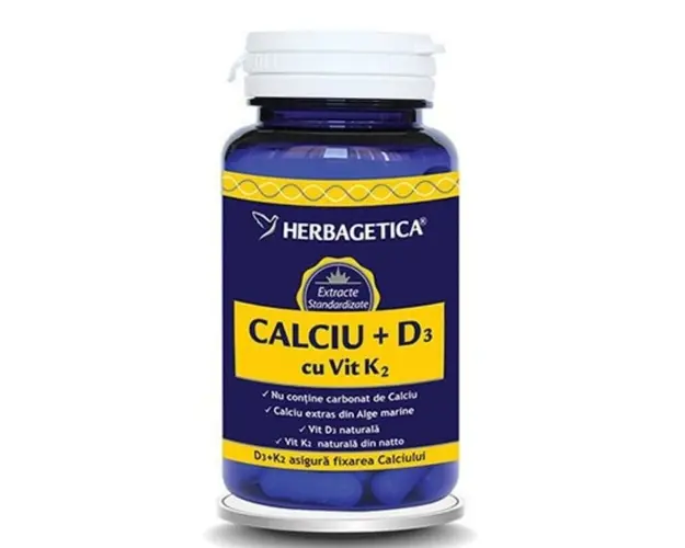 HERBAGETICA Calciu + vitamina D3 + K2, 30 capsule