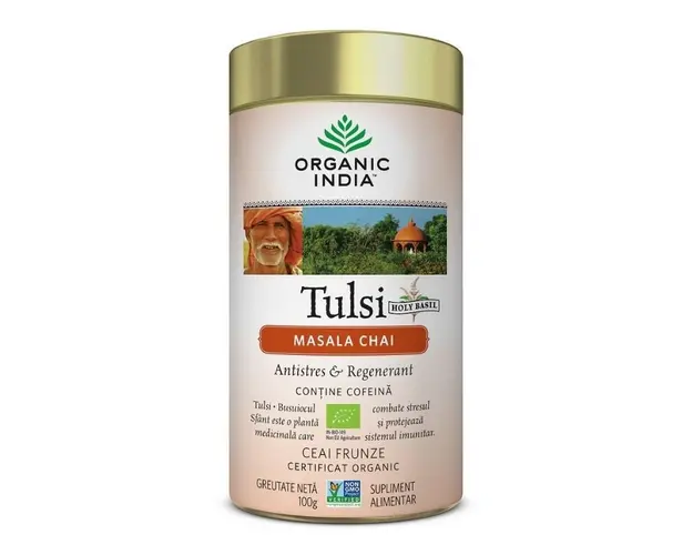 ORGANIC INDIA Ceai Tulsi Masala Chai Relaxant si Regenerant Bio, 100g