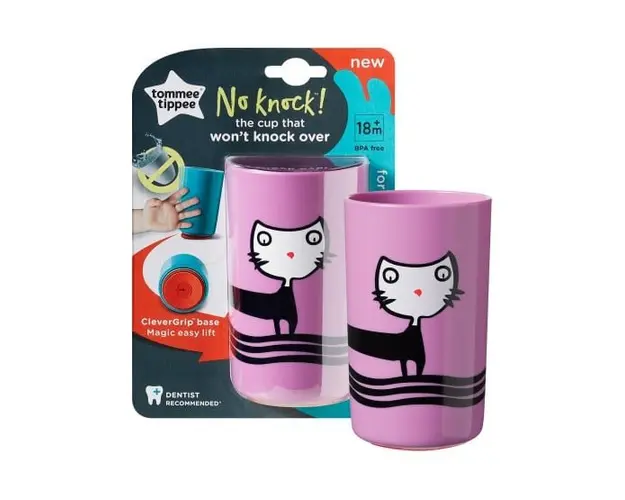 TOMMEE TIPPEE Cana No Knock Large 300 ml, 12luni+, Pisicuta roz