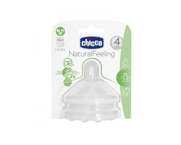 Chicco Natural Feeling Tetina silicon 2 bucati, flux reglabil, 4luni+