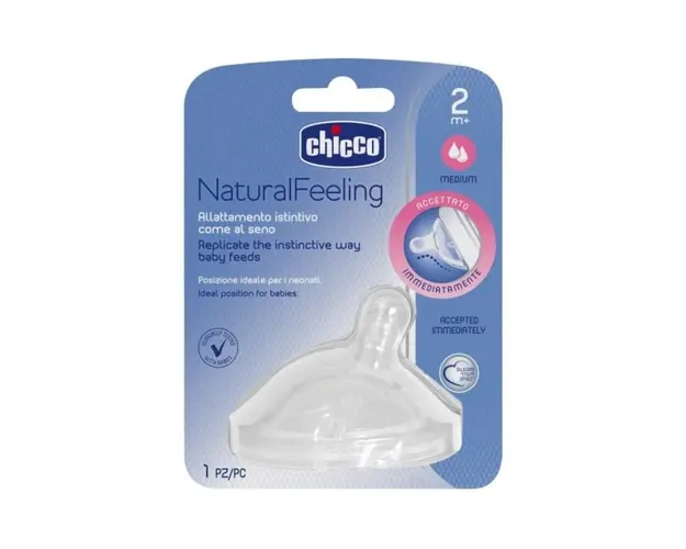 Chicco Natural Feeling Tetina silicon 1 bucata, flux mediu, 2luni+