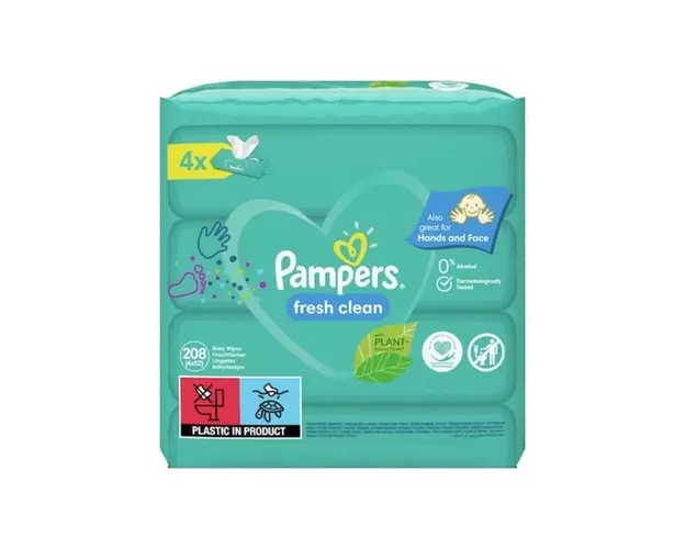 Pampers Servetele umede Fresh Clean, 4 pachete x 52, 208 bucati