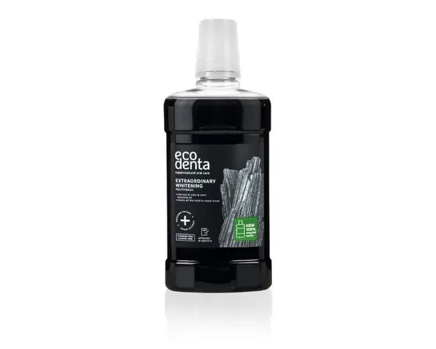 Ecodenta Apa de gura cu carbune cu efect extra albire, 500ml
