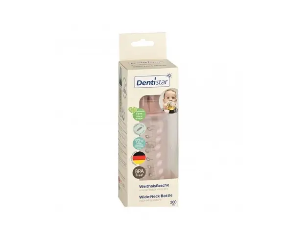 Dentistar Biberon cu gat larg Girl PP fara BPA, roz, 300ml