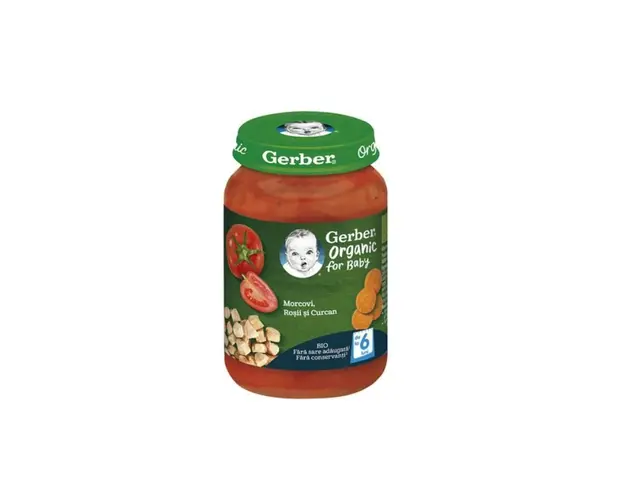 Gerber Bio Piure morcovi, rosii, curcan, 190g