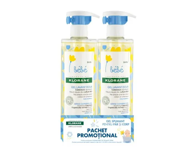 Pachet Gel spumant delicat pentru copii, 500 ml + 500 ml, Klorane Bebe