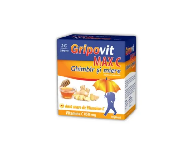 Gripovit max C ghimbir+miere, 10 plicuri