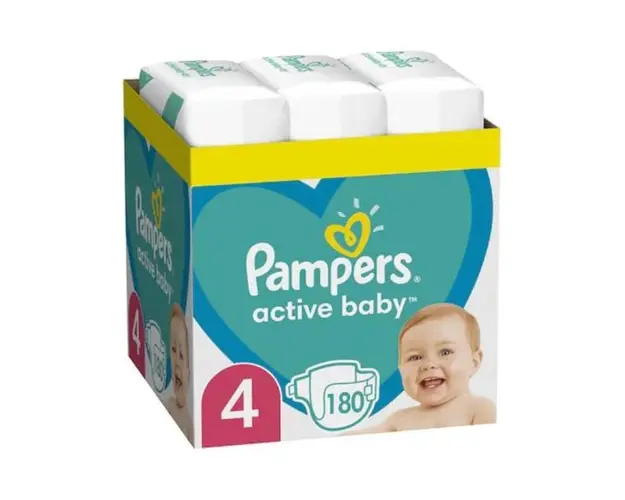 Pampers Scutece Active Baby, Marimea 4, 9 -14 kg, XXL BOX, 180 bucati