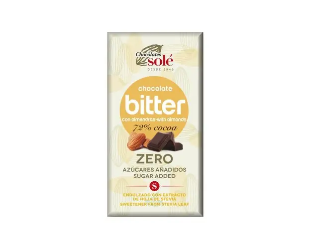 Chocolates Sole Ciocolata 72% cacao si migdale fara zahar, 100g