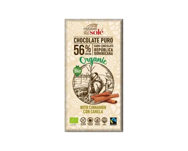 Chocolates Sole Ciocolata bio cu 56% cacao si scortisoara, 100g