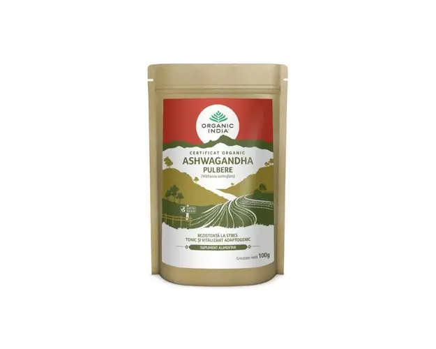 ORGANIC INDIA Ashwagandha Pulbere Rezistenta la stres si Tonic Adaptogenic, 100g
