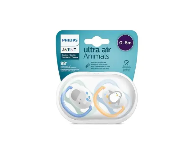 Avent SCF080/05 Suzete ultra air, design figurine, baieti, 0-6 luni, 2 bucati