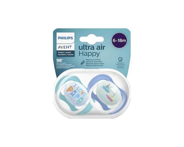 Avent SCF 080/03 Suzete ultra air design text, baieti, 6-18 luni, 2 bucati