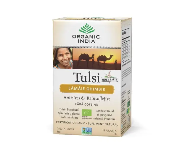ORGANIC INDIA Ceai Tulsi (Busuioc Sfant) cu Lamaie si Ghimbir | Antistres Natural & Reinsufletire