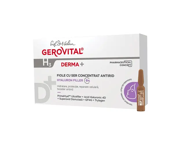 Fiole cu ser concentrat antirid H3 Derma+, 10 fiole x 2 ml, Gerovital
