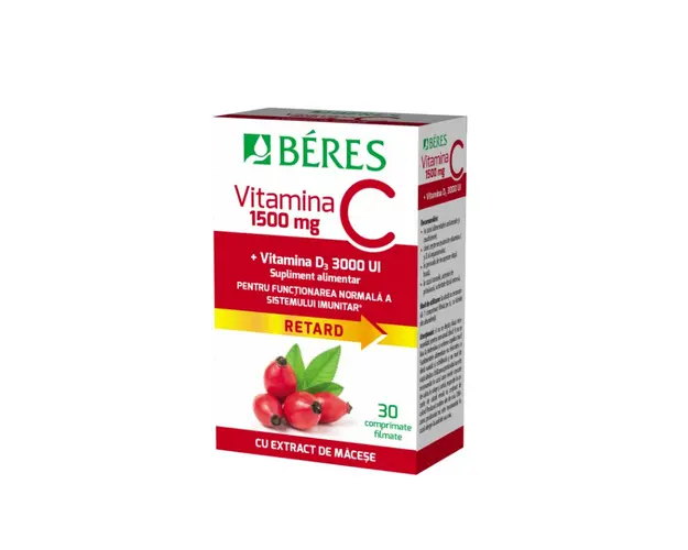Vitamina C 1500 mg +3000 UI D3, 30 comprimate filmate retard, Beres