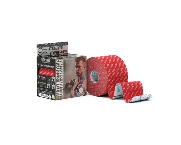 Banda kinesiologica premium Ultra Strong, rosu, 5 cm*5 m, REA Tape
