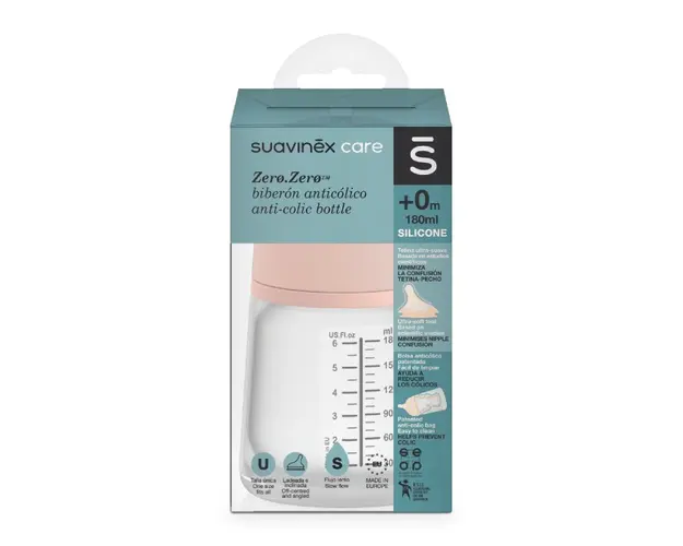 Biberon cu debit lent Zero, 180ml, Suavinex
