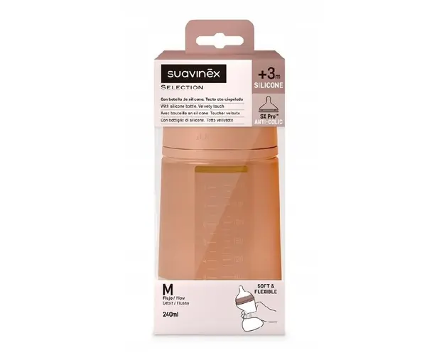 Biberon din silicon SX Pro Colour Essence, debit mediu, caramiziu, 240ml, Suavinex 