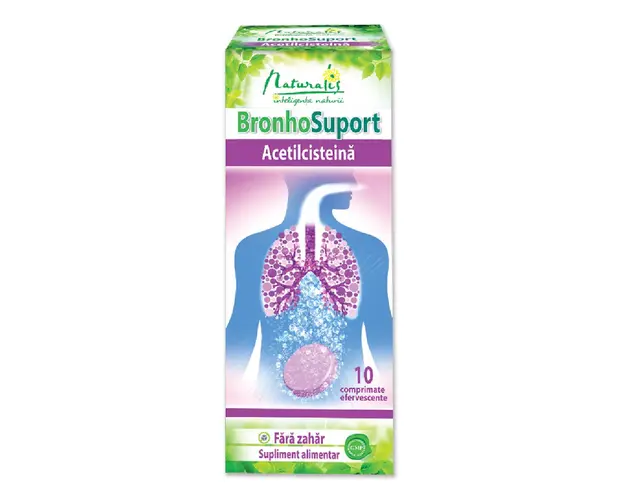 BronhoSuport Acetilcisteina 600mg, 10 comprimate efervescente, Naturalis