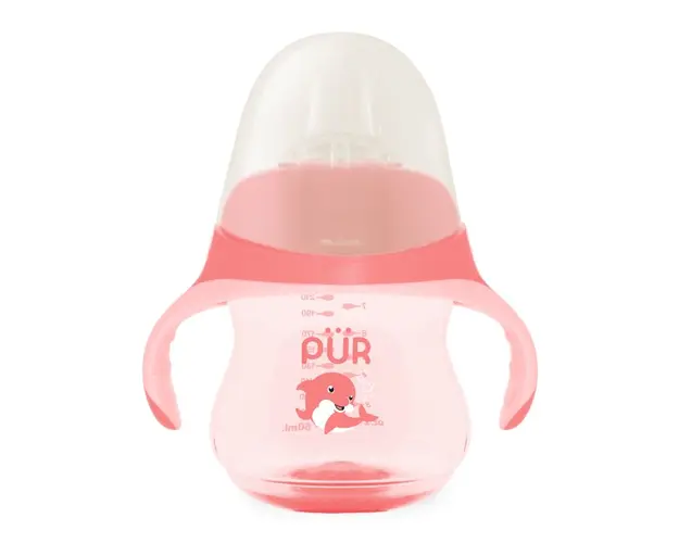 Cana in forma de delfin cu cioc din silicon, +6 Luni, roz, 230ml, PUR