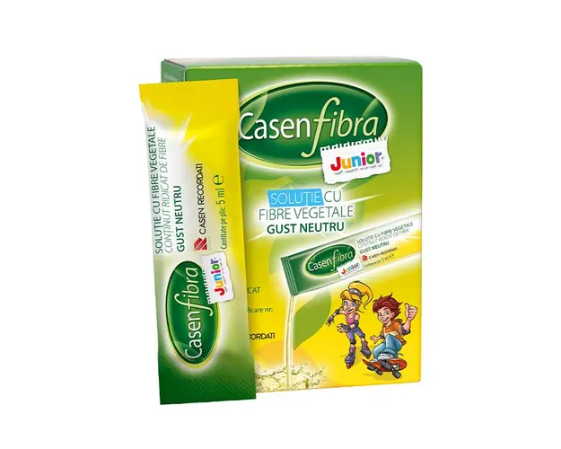 Solutie cu fibre vegetale gust neutru Casen Fibra Junior, 14 plicuri, Recordati