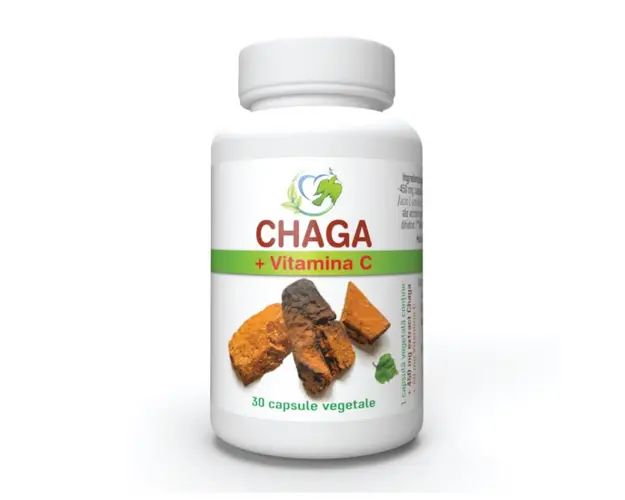 Chaga 450 mg + Vitamina C, 30 capsule, Justin Pharma
